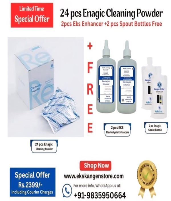 24 pcs Enagic Cleaning Powder + Free Enhancer & Spout Bottles — ₹2,799